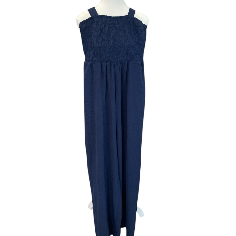 Women’s Small Navy Blue Wide Leg Jumpsuit Romper Wide Strap Lightweight - Picture 3 of 6